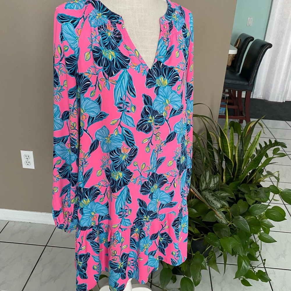 NWOT Lilly Pulitzer Medium Dress Floral Long Sleeve V-Neck